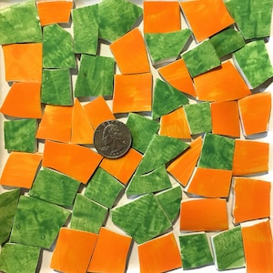 Mosaic Art and Crafts Supplies HP Hand Painted Recycled Broken Dish Tiles Green and Orange Mix MSP3