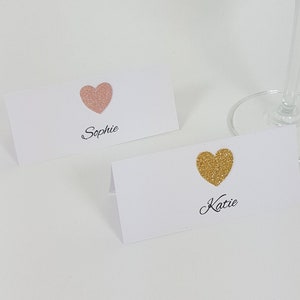 Glitter Heart Wedding Place Cards. Printed or DIY Blank. Guest