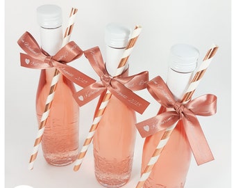 Rose Gold Hen Party Personalised Ribbon, To Tie Bows With The Included Rose Gold Paper Straws For Your Own Mini Bottles. Party Bag Fillers