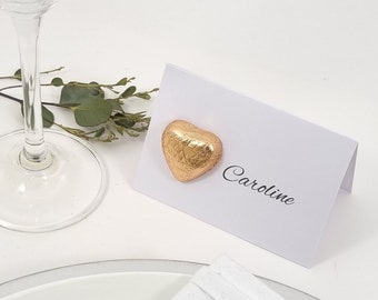 Chocolate Place Names. Personalised Chocolate Place Cards. Heart Favours. Edible Name Place Setting Cards Birthday, Dinner Party Anniversary