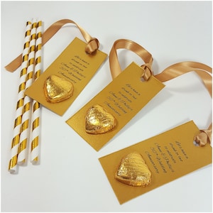 Personalised Gold Party Favours Tags and Straws Only For Your Own Bottles. Any Occasion Birthday, Hen Party, 50th Golden Wedding Anniversary