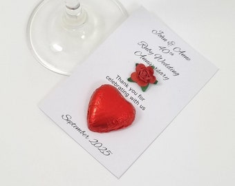 40th Ruby Wedding Anniversary Favours. Any Special Occasion Favours. Personalised Chocolate Heart And Red Rose. Romantic Red Party Favours