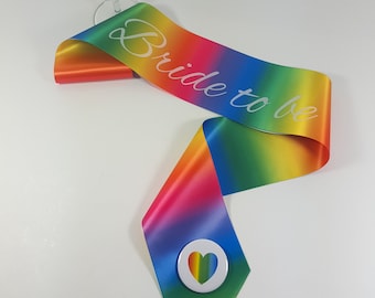 Personalised Rainbow Sash. Hen Party Bride To Be Sash and Rainbow Veil Option. Any Text or Occasion Birthday, Bachelorette Party
