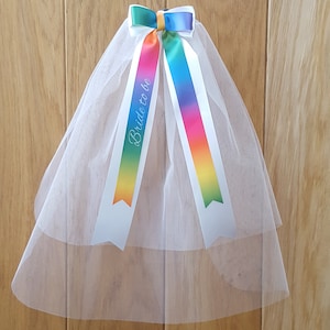 Personalised Rainbow Veil. Hen Party Lesbian Bride to Be Pride Veil and Rainbow Sash Option. Any Text Bridal Shower Veil Etsy UK