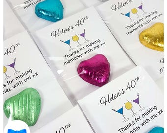 Personalised Birthday Favours. Personalised Sweets. Party Bag Fillers Chocolate Hearts. Any Age 18th 21st, 30th, 40th, 50th Birthday Favours