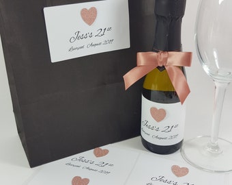 Personalised Birthday Stickers. Glitter Mini Wine Bottle Labels. 18th, 21st, 50th Birthday Any Age. 100th Celebration Party Favour Ideas