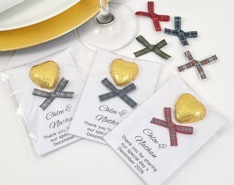 17 Tartan Bow Ribbon Colours. Personalised Scottish Wedding Favours, Anniversary, Birthday Party, Retirement, Special Occasion Tartan Favors