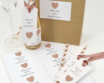 Yes To The Dress Mini Glitter Wine Bottle Labels ,Tags and Straws For Your Own Mini Bottles. Printed With She Said Yes To The Dress