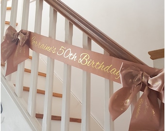 Custom Ribbon Banner With Optional Bows Only. Personalised Birthday Party Decoration, Wedding Anniversary, Graduation Decorations Decor