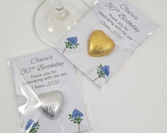 Personalised Flower Birthday Favours. Blue Hydrangea Flower Favours for An Adults Birthday Party Gift. Gardening Theme Favors, Any Occasion