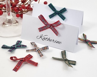 17 Tartan Ribbon Colours. Satin Tartan Place cards. Personalised Scottish Place Settings For Guests. Weddings, Christmas & Special Occasions