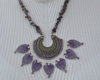 Traditional needle lace necklace,Turkish Necklace,Handmade Purple Necklace,Ethnic jewelry,Crochet Necklace,Vintage jewelry,Boho Necklace