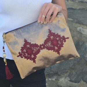 Handmade Embroidered Women Bag,Beige clutch,Turkish velvet Clutch,Ethnic Clutch,Vıntage Bag,Evening Clutch bag,Vintage clutch  bag,Women bag