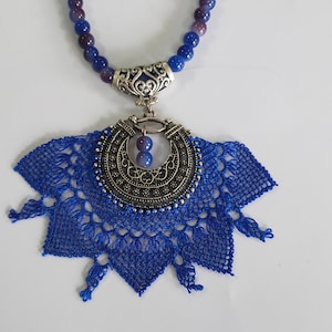 Turkish Silver Necklace,Ethnic Needle Lace Necklace,Handmade Necklace,Tribal Necklace,Boho jewelry,Crochet Necklace,Beaded oya necklace