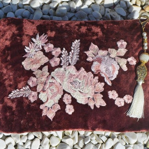 Brick velvet Clutch,Turkish Embroidered Clutch,Handmade Women Clutch,Evening Bag,Traditional clutch,Unique clutch bag