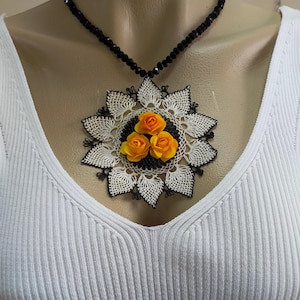 Turkish Necklace,Needle lace necklace,Ethnic necklace,Tribal necklace,Traditional Crochet necklace,Beaded necklace,Handmade flower necklace