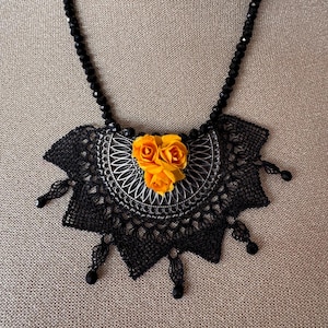Black Necklace,Needle lace necklace,Ethnic necklace,Tribal necklace,Traditional Crochet necklace,Turkish beaded necklace,Handmade necklace
