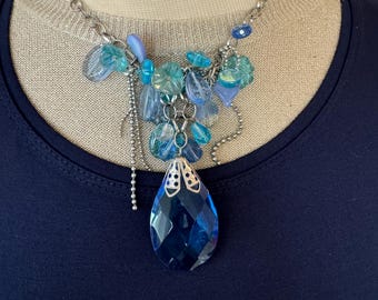Blue beaded necklace,Turkish Bib Necklace,Handmade Necklace,Statement necklace,Chunky Necklace,Vıntage Necklace,Bıb necklace,Unique necklace