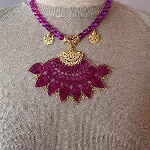 Turkish needle lace necklace,Ethnic necklace,Tribal necklace,Traditional Crochet necklace,Gold necklace,Beaded necklace,Handmade necklace,
