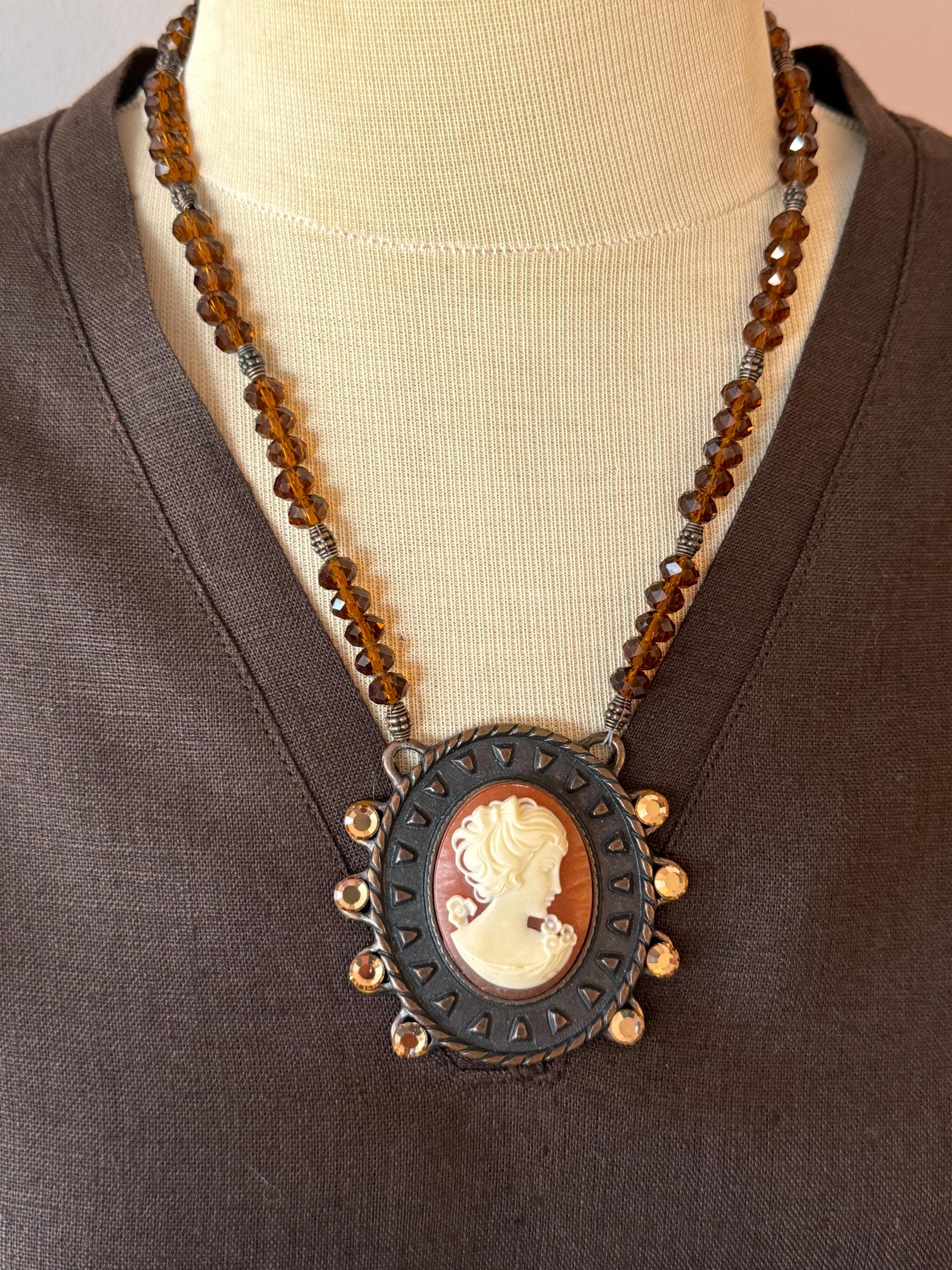 Victorian cameo beaded necklace Turkish mother necklace ethnic necklace vintage lady cameo necklace bohemian necklace women picture necklace