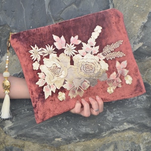 Brick velvet Clutch,Embroidered Clutch,Turkish handmade Women Clutch Bag,Evening Bag,Traditional clutch,Ethnic Bag,Fasion Bag,Unique clutch