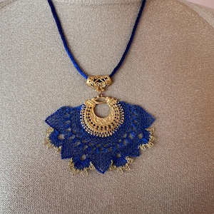 Traditionele ketting, Turkse blauwe naaldkantketting, etnische oya-ketting, handgemaakte ketting, vintage ketting, boho-ketting, gouden ketting