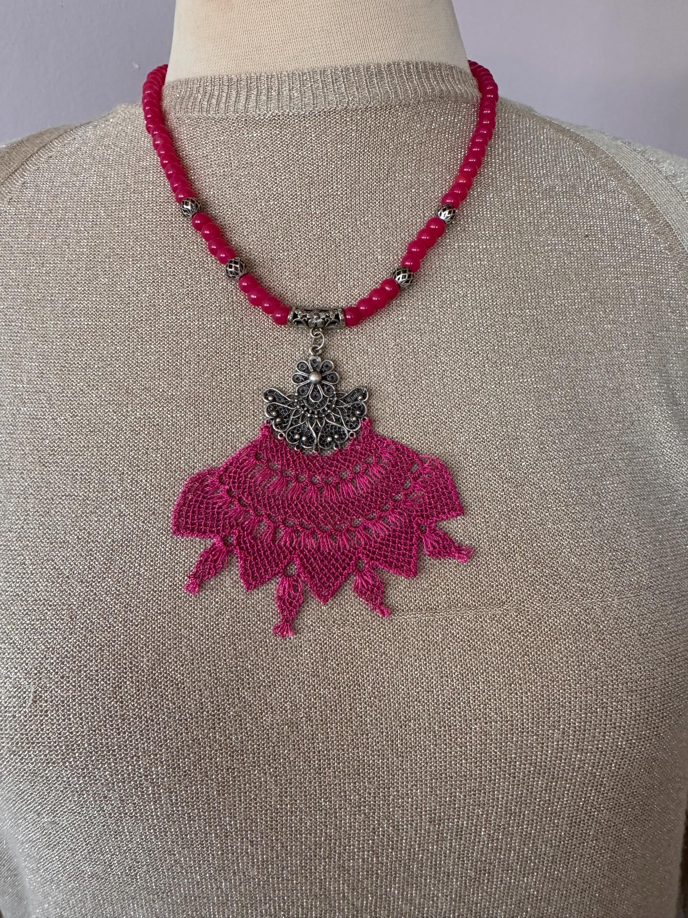 Needle Lace Necklace.turkish Oya Necklace,tribal Pendant 