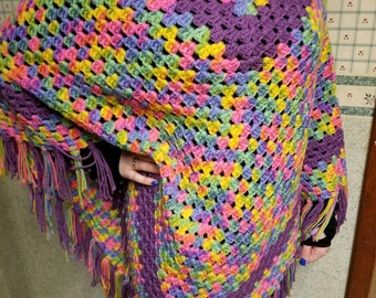 Poncho, Woman's Garment, Hippie Poncho, Handmade, Clothing, Colorful Pink & Purple