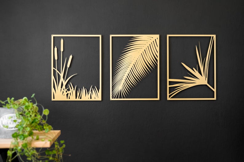 Modern Wall Art Set Of 3 Hanging Gold Metal Decor Design Bloomi