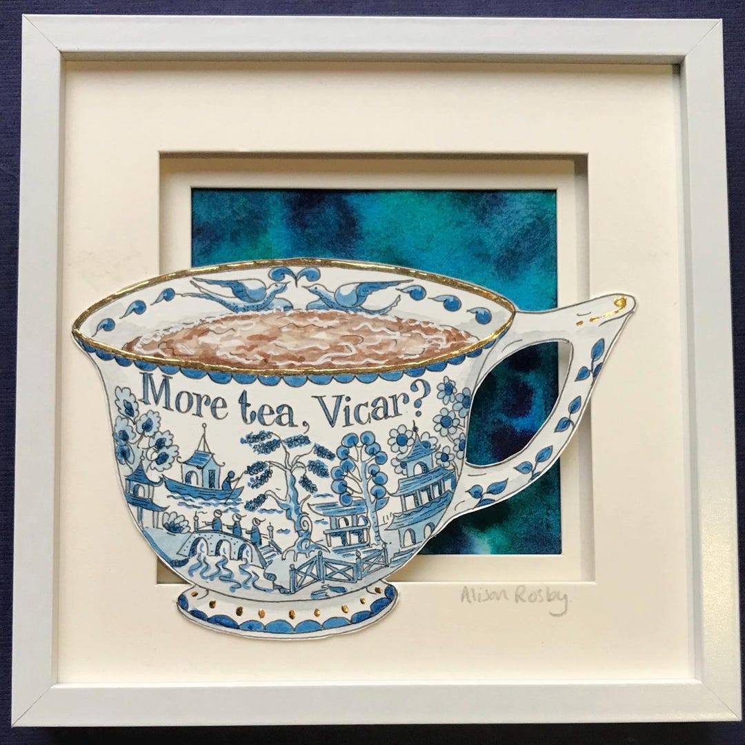 Willow Pattern Teacup Art: Framed Pen, Ink & Watercolor Drawing - Etsy