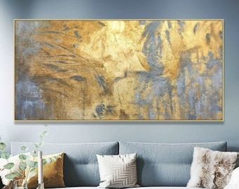 Adstract Gold And Grey Painting On Canvas Textured Luxury Painting Minimalist Art Fine Art Painting Frame Painting GOLDEN MIST 46x91"