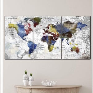 抽象的な世界地図 水彩画 素朴なキャンバス ヴィンテージ アース トーン 旅行アート マップ マルチパネル プリント オフィスや自宅の勉強部屋の装飾に