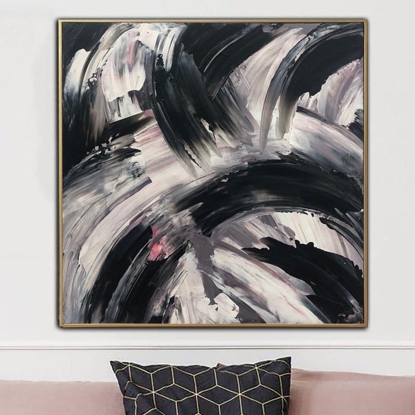 Abstract schilderij Zwart-wit schilderij op canvas Hedendaagse kunst Olieverfschilderij Expressionistische kunst Monochroom getextureerd schilderij voor thuis