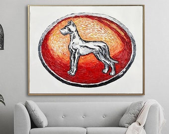 Abstract Dog Paintings On Canvas Original Animal Portrait Art Textured Impasto Style Painting Modern Acrylic Wall Art for Indie Room Decor