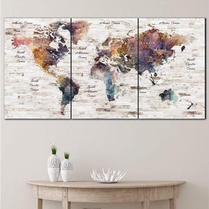 素朴な世界地図キャンバス ヴィンテージ アース トーン ウォール アート アトラス マルチパネル プリント アンティーク 地図作成 壁装飾 自宅やオフィス用