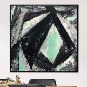Abstraktes Schwarz-Weiß-Gemälde auf Leinwand, minimalistische Kunst, geometrische Malerei, modernes strukturiertes Kunstwerk, originelle Wanddekoration für Zuhause oder Büro Bild 1