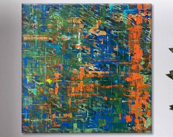 Abstrakte Leinwand, Ölkunst, grün und blau, moderne Malerei, Acryl, kreatives handgemaltes Kunstwerk, Heimdekoration, minimalistische Kunst, URBAN DSCHUNGEL, 47"x47"