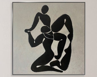 Abstract Black and White Silhouettes Art Figurative Painting Minimalism Humans Form Art Dynamic Poses Modern Art RYTHMIC CONTOURS 46x46"