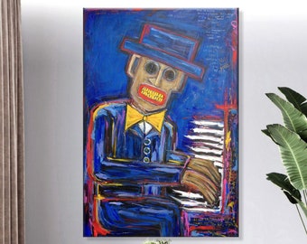 Palying On The Piano Men Blue Wall Art Painting Figurative Art Abstract Paintings On Canvas Modern Wall Art Framed PIANO NOCTURNE 60"x40"