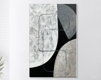 Huge Wall Art Oil Painting Creative Painting Minimalist Art Black And Grey Paintings Unique Painting Hand Painted SPECTRAL CRESCENTS 70x50"