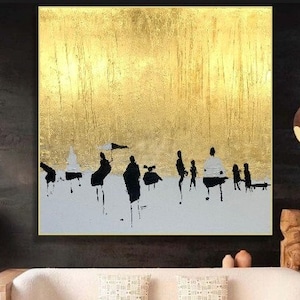 Pintura figurativa abstracta de oro y blanco marco pintura pintura moderna original horizonte dorado pintura creativa / CIELO DE ORO 40x40 imagen 1