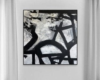 Abstract Modern Art Acrylic Painting Original Oil Black And White Custom Painting Modern Acrylic Art Creative Art Texture Wall Art 32x32"