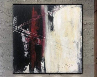Expressionism Art Red Black And White Modern Art Streaked Composition Dual Tone Painting Dynamic Brushstrokes WANDERING DREAMS 32x32"