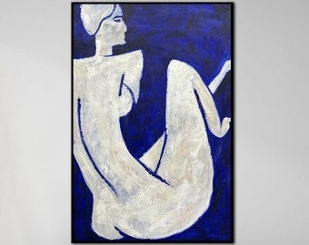 Mujeres abstractas pintando elegancia y misterio pintura arte minimalista pintura moderna acrílico arte contemporáneo DESOLACIÓN 35.5"x23.7"