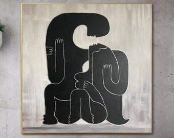 Menschliche Konturen Monochrom Silhouette Kunst Minimalismus Schwarz und Grau menschliche Formen Vereinfachte Formen Moderne Linie Kunst LOVE FOREVER 53 "x 53"