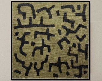 Abstrakte geometrische Formen Gemälde Labyrinth-ähnliche Muster Wandkunst Zeitgenössische Kunst Gold und Schwarz Moderne Kunst für Zuhause PLAN TO NOWHERE 32 "x 32"