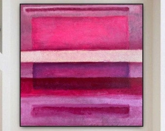 Gemälde im Mark Rothko-Stil auf Leinwand, minimalistisches abstraktes Gemälde, bunt, rosa, abstrakte Kunst, Heimdekoration, Wandkunst, MAGENTA BLUES, 109,2 x 109,2 cm