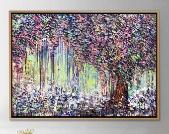 Abstract Colorful Tree Paintings on Canvas Bright Nature Art Textured Artwork Modern Art Canvas Frame Painting| AUTUMN LEAF FALL 31.5"x45.6"