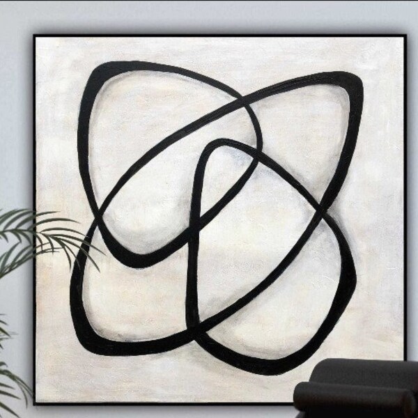 Large Abstract  Black And White Shapes Paintings Modern Paintings On Canvas Contemporary Art Living Room Art | DISARMAMENT 46"x46"