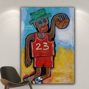 Basketballspieler mit Ball, abstrakte bunte Acrylgemälde auf Leinwand, moderne Wandkunst, gerahmt, Kunstgemälde, BASKETEER, 152,4 x 101,6 cm Bild 1